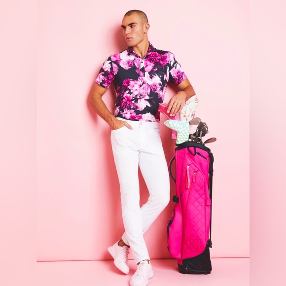 G/FORE | Shirts | Gfore Pink Floral Print Golf Polo Onyx Size L | Poshmark